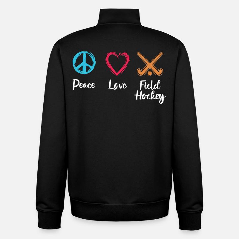 Peace Love Hockey sur gazon - Sweat zippé unisexe en coton bio Stanley/Stella - noir