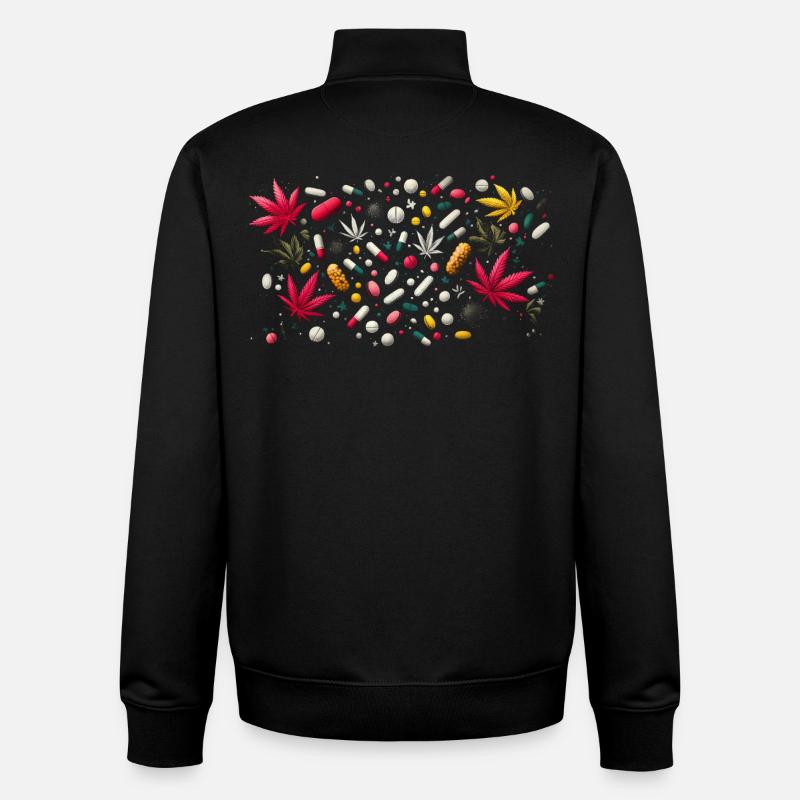 Pilules et herbe - Sweat zippé unisexe en coton bio Stanley/Stella - noir