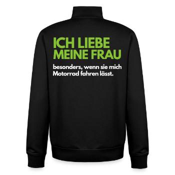Ich liebe meine Frau besonders wenn Motorrad - Unisex Organic Zip Sweatshirt von Stanley/Stella - Schwarz - Hinten - AI Model Male 185 light (185cm)