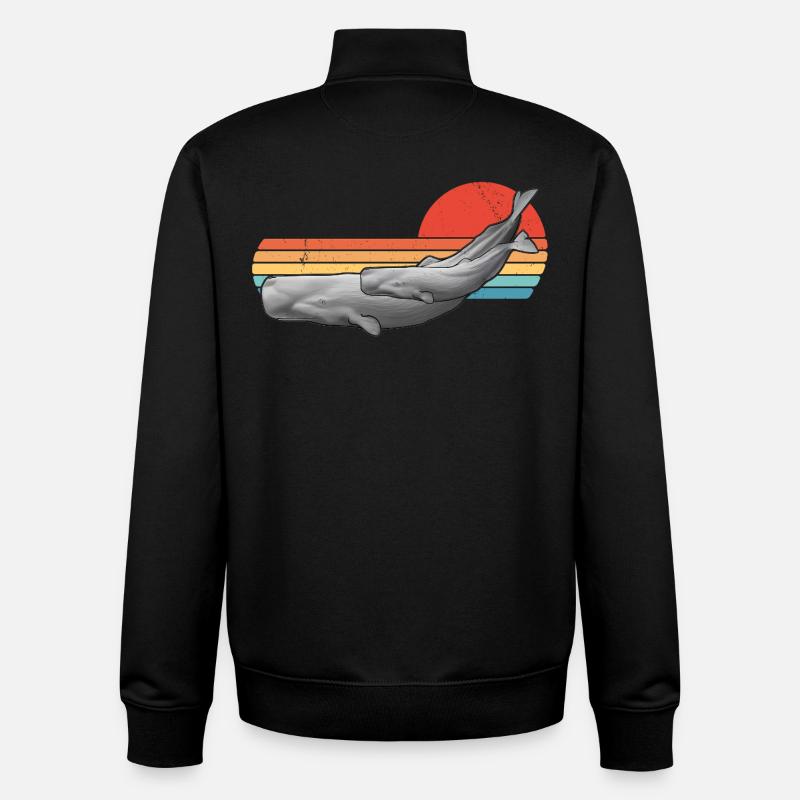 Sperm Whale Retro Sunset - Sweat zippé unisexe en coton bio Stanley/Stella - noir