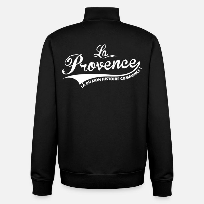 La Provence, là où mon histoire commence ! - Sweat zippé unisexe en coton bio Stanley/Stella - noir