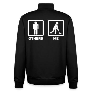 Figurine de bâton de joueur de hockey - Sweat zippé unisexe en coton bio Stanley/Stella - noir - Dos - AI Model Male 185 light (185cm)