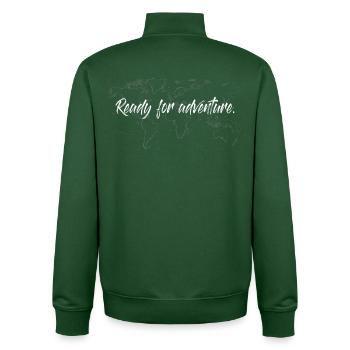 Prêt pour l’aventure! Voyage, Tour du Monde, Aventure - Sweat zippé unisexe en coton bio Stanley/Stella - vert bouteille - Dos - AI Model Male 185 dark (185cm)