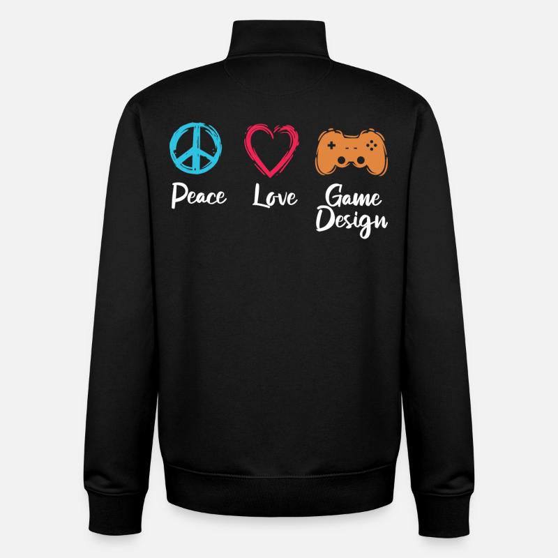 Peace Love Game Design - Unisex Organic Zip Sweatshirt by Stanley/Stella - black