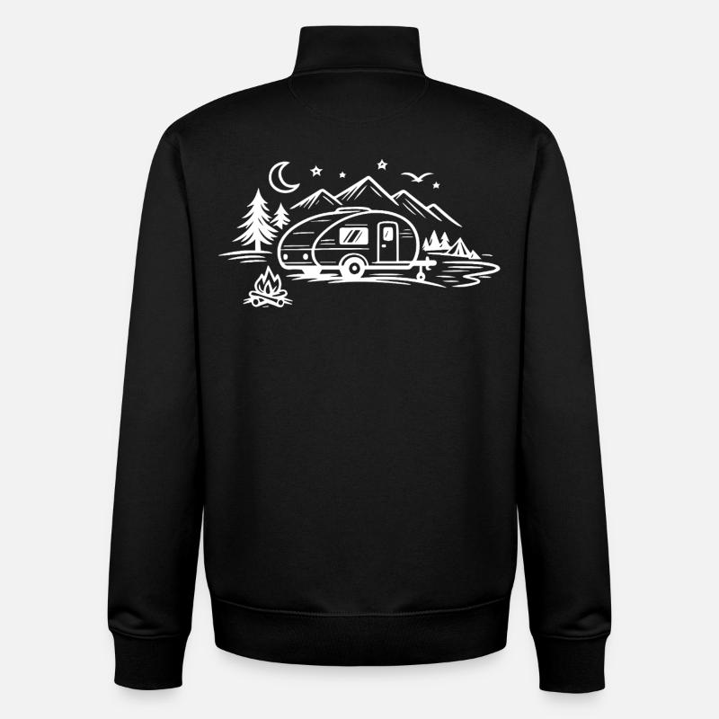 Camping Trailer Landscape - Unisex Organic Zip Sweatshirt by Stanley/Stella - black