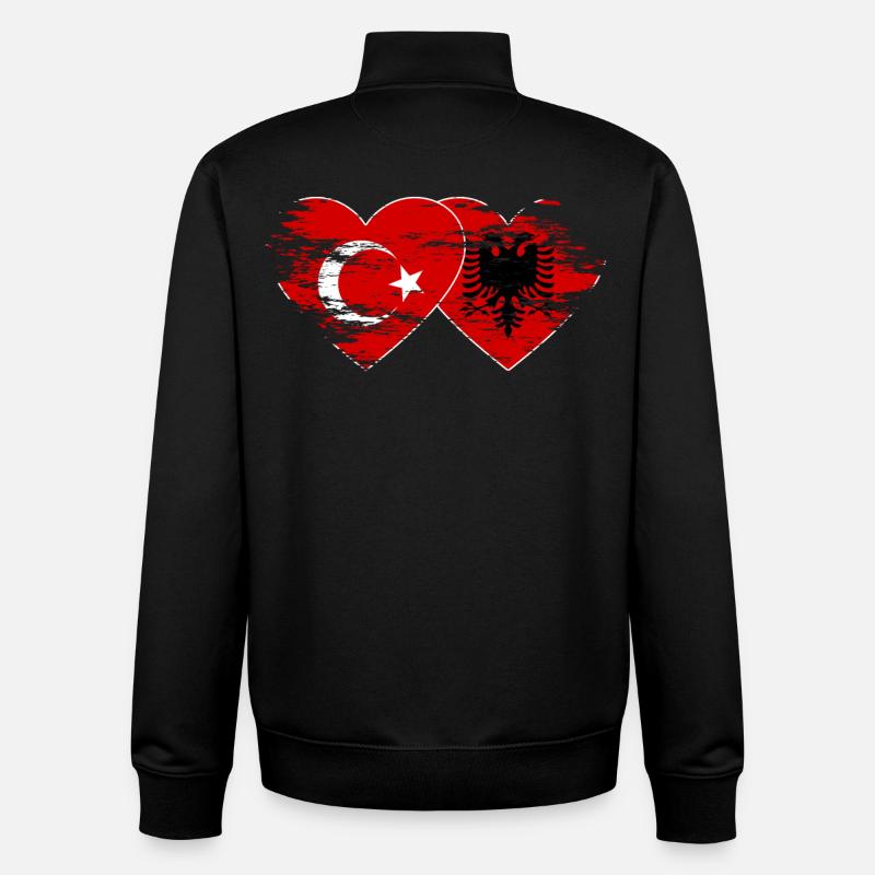 Turquie Albanie drapeau coeur utilisé - Sweat zippé unisexe en coton bio Stanley/Stella - noir
