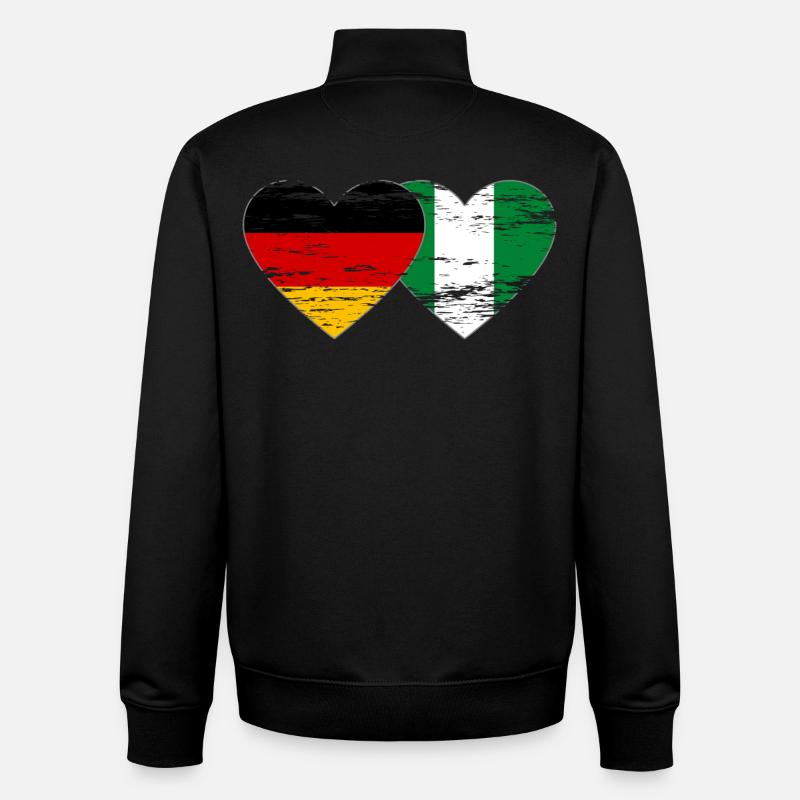 Allemagne Nigeria drapeau coeur utilisé - Sweat zippé unisexe en coton bio Stanley/Stella - noir