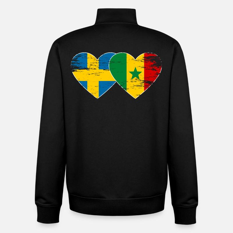 Suède Sénégal Drapeau Coeur utilisé - Sweat zippé unisexe en coton bio Stanley/Stella - noir