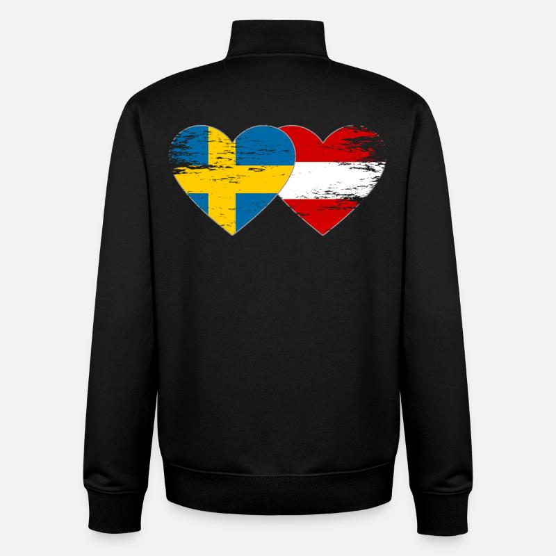 Suède Autriche Drapeau Coeur utilisé - Sweat zippé unisexe en coton bio Stanley/Stella - noir