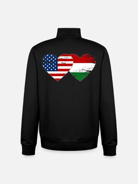 Drapeau USA-Hongrie Cœur utilisé - Sweat zippé unisexe en coton bio Stanley/Stella - noir