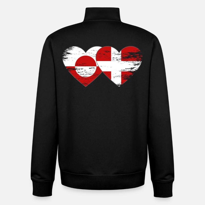 Cœur du drapeau du Groenland-Danemark utilisé - Sweat zippé unisexe en coton bio Stanley/Stella - noir