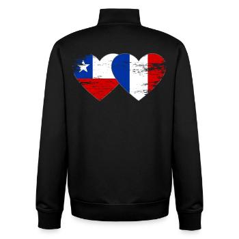 Chile Frankreich Flagge Herz used - Unisex Organic Zip Sweatshirt von Stanley/Stella - Schwarz - Hinten - AI Model Male 185 light (185cm)