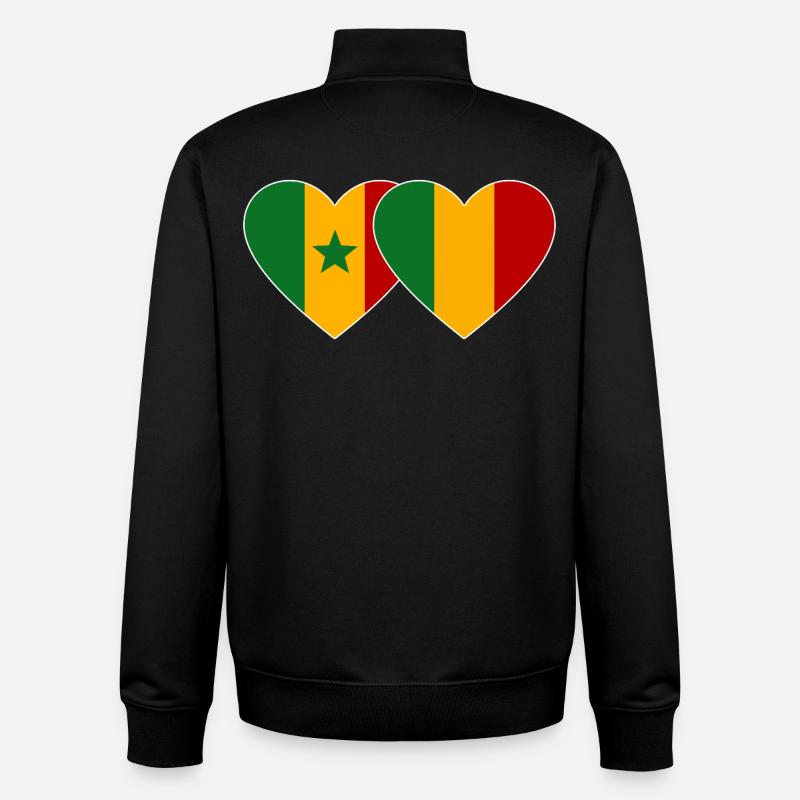 Senegal_Mali_Flagge_Herz - Sweat zippé unisexe en coton bio Stanley/Stella - noir