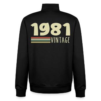 1981-Anniversary-1981-retro-1981 - Unisex Organic Zip Sweatshirt by Stanley/Stella - black - Back - AI Model Male 185 light (185cm)