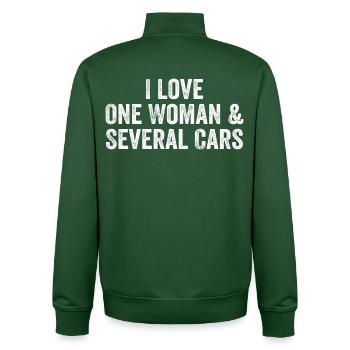 Eine Frau und viele Autos: Autohumor - Unisex Organic Zip Sweatshirt von Stanley/Stella - Flaschengrün - Hinten - AI Model Male 185 dark (185cm)