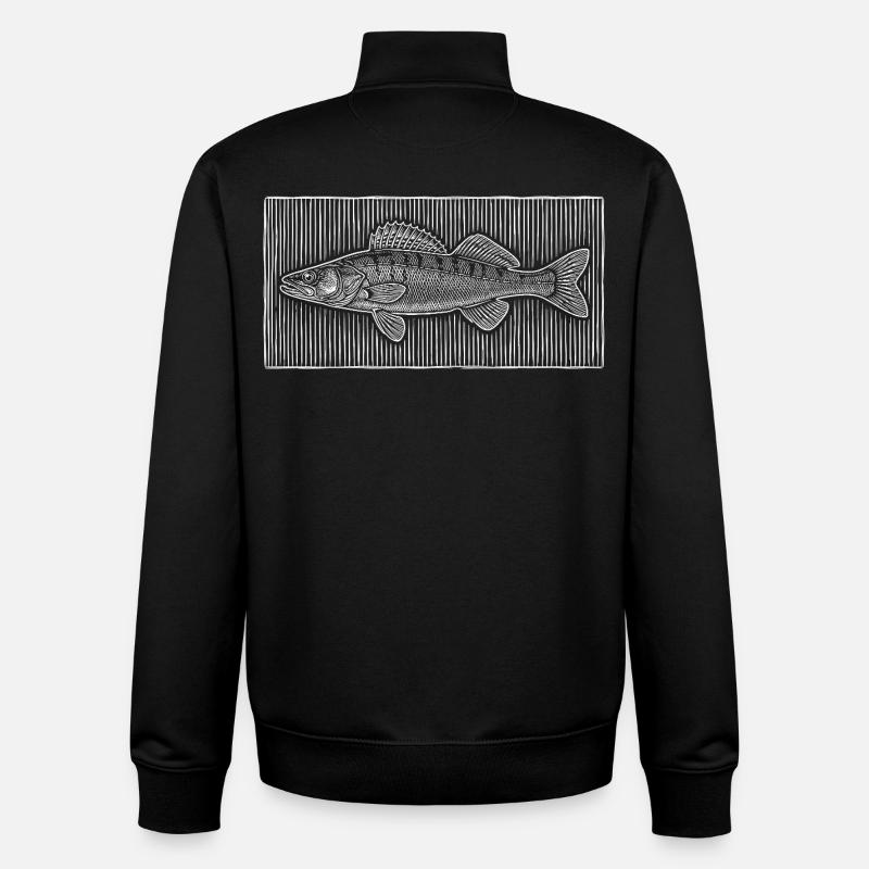 Traits – Noble Angler & Fischer Design - Sweat zippé unisexe en coton bio Stanley/Stella - noir
