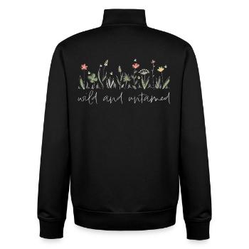 Sauvage et indompté - Dicton des fleurs des prés - Sweat zippé unisexe en coton bio Stanley/Stella - noir - Dos - AI Model Male 185 light (185cm)