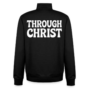 Trough Christ Jesus Christen Glaube - Unisex Organic Zip Sweatshirt von Stanley/Stella - Schwarz - Hinten - AI Model Male 185 light (185cm)