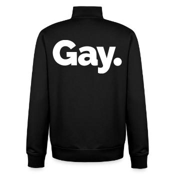 Gay. Pride Bold Typographie - Sweat zippé unisexe en coton bio Stanley/Stella - noir - Dos - AI Model Male 185 light (185cm)