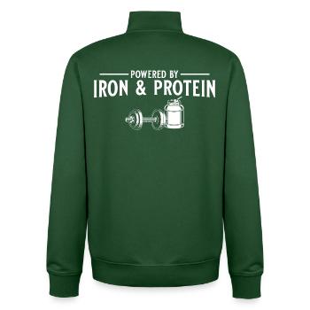Propulsés par le fer et les protéines - Conception de salles de sport - Sweat zippé unisexe en coton bio Stanley/Stella - vert bouteille - Dos - AI Model Male 185 dark (185cm)