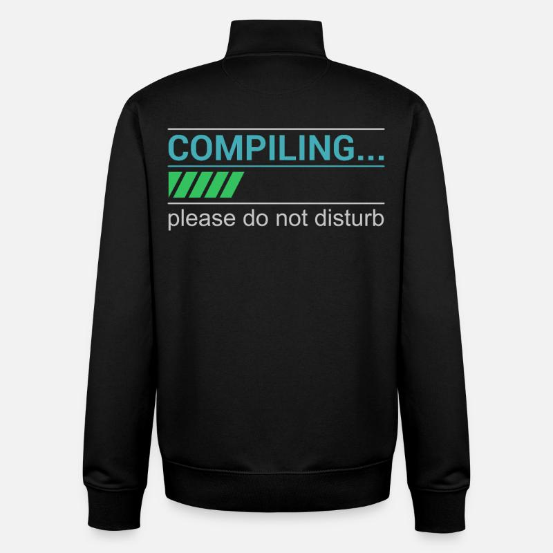 Funny Programmer T-Shirt - Compiling Please - Unisex Organic Zip Sweatshirt by Stanley/Stella - black