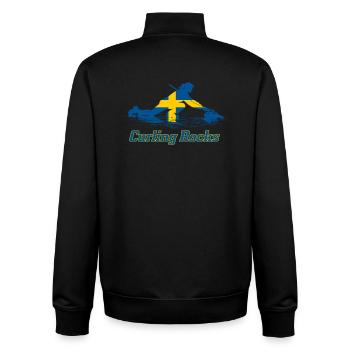 Curling Rocks Sweden Fan Merch - Unisex Organic Zip Sweatshirt by Stanley/Stella - black - Back - AI Model Male 185 light (185cm)
