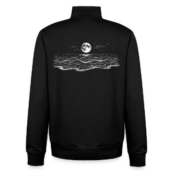 Sea Waves Moon Night Nature White Drawing Art - Unisex Organic Zip Sweatshirt by Stanley/Stella - black - Back - AI Model Male 185 light (185cm)