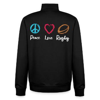 Peace Love Rugby - Unisex Organic Zip Sweatshirt by Stanley/Stella - black - Back - AI Model Male 185 light (185cm)