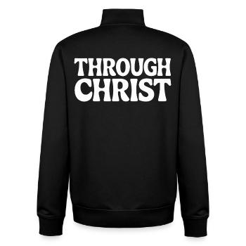 Trough Christ Jesus Christen Glaube - Unisex Organic Zip Sweatshirt von Stanley/Stella - Schwarz - Hinten - AI Model Male 185 light (185cm)