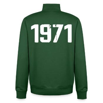 1971 - Awesome since 1971 - Unisex Organic Zip Sweatshirt by Stanley/Stella - bottle green - Back - AI Model Male 185 dark (185cm)