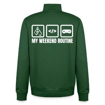 Meine Wochenendroutine - Unisex Organic Zip Sweatshirt von Stanley/Stella - Flaschengrün - Hinten - AI Model Male 185 dark (185cm)