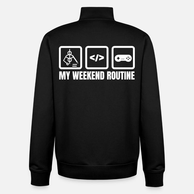 My Weekend Routine - Unisex Organic Zip Sweatshirt by Stanley/Stella - black