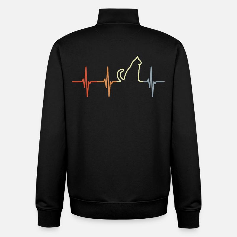 Katze Herzschlag Retro Look - Unisex Organic Zip Sweatshirt von Stanley/Stella - Schwarz