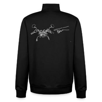 Motorradlenker Zeigefinger Gott - Unisex Organic Zip Sweatshirt von Stanley/Stella - Schwarz - Hinten - AI Model Male 185 light (185cm)