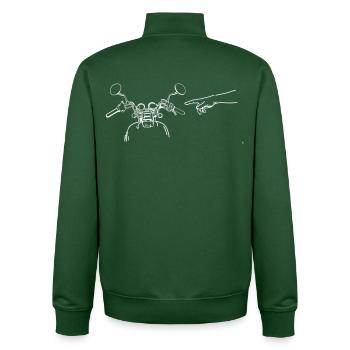 Motorcycle Handlebar Index Finger God - Unisex Organic Zip Sweatshirt by Stanley/Stella - bottle green - Back - AI Model Male 185 dark (185cm)