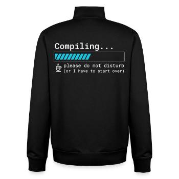 Funny Programmer T-Shirt - Compiling Please - Unisex Organic Zip Sweatshirt by Stanley/Stella - black - Back - AI Model Male 185 light (185cm)