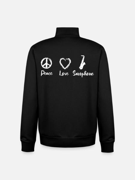 Peace Love Saxophones - Unisex Organic Zip Sweatshirt by Stanley/Stella - black