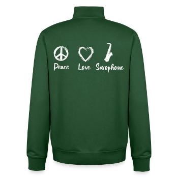 Peace Love Saxophones - Unisex Organic Zip Sweatshirt by Stanley/Stella - bottle green - Back - AI Model Male 185 dark (185cm)