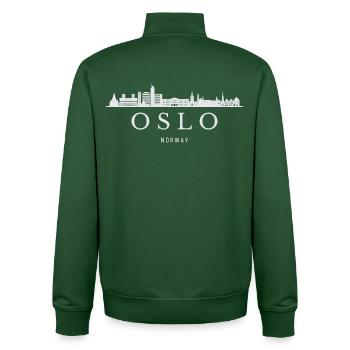 Oslo Skyline, Oslo Norvège - Sweat zippé unisexe en coton bio Stanley/Stella - vert bouteille - Dos - AI Model Male 185 dark (185cm)