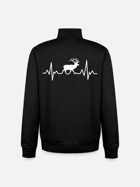 Heartbeat Deer Silhouette - Unisex Organic Zip Sweatshirt by Stanley/Stella - black