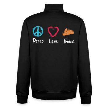 Peace Love Trains - Unisex Organic Zip Sweatshirt by Stanley/Stella - black - Back - AI Model Male 185 light (185cm)