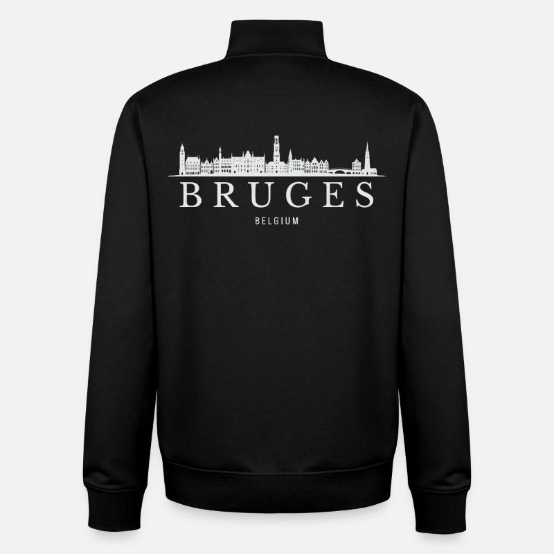 Silhouette de Bruges, Bruges Belgique - Sweat zippé unisexe en coton bio Stanley/Stella - noir