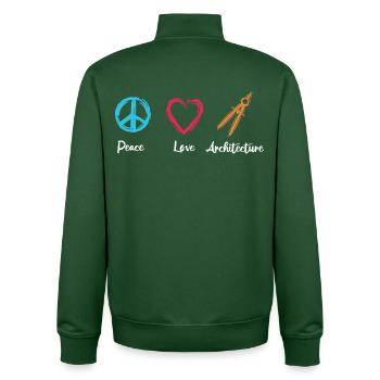 Paix Amour Architecture - Sweat zippé unisexe en coton bio Stanley/Stella - vert bouteille - Dos - AI Model Male 185 dark (185cm)