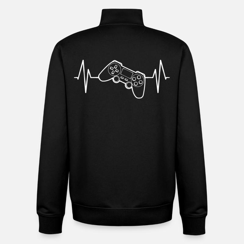 Heartbeat Gamepad ECG - Sweat zippé unisexe en coton bio Stanley/Stella - noir