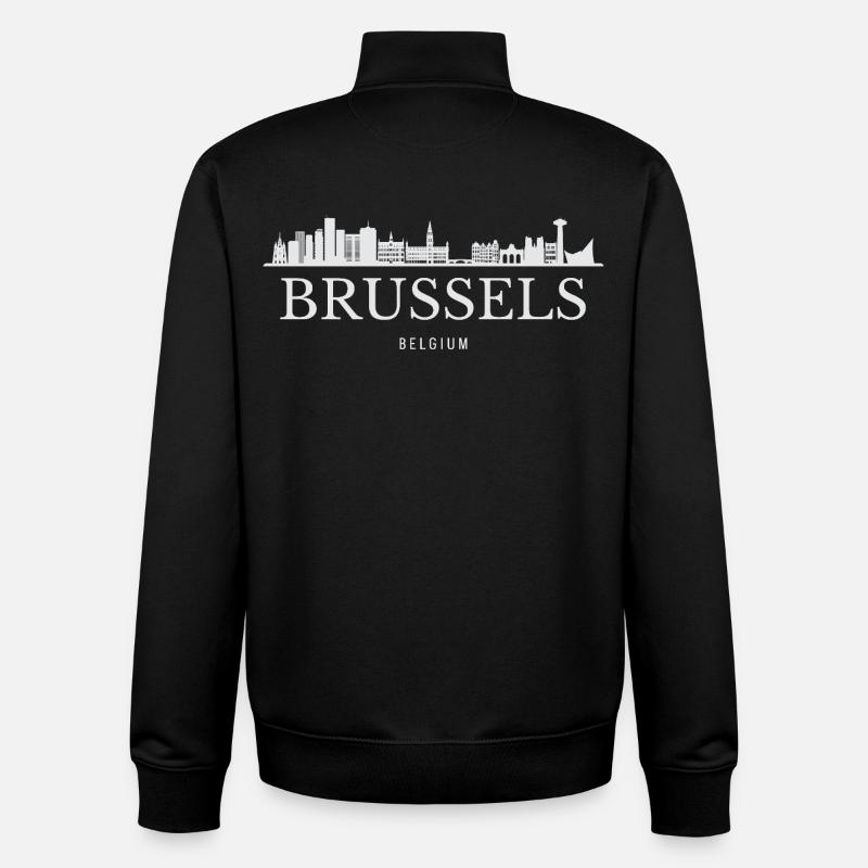 Brussels skyline, Brussels Belgium - Unisex Organic Zip Sweatshirt by Stanley/Stella - black