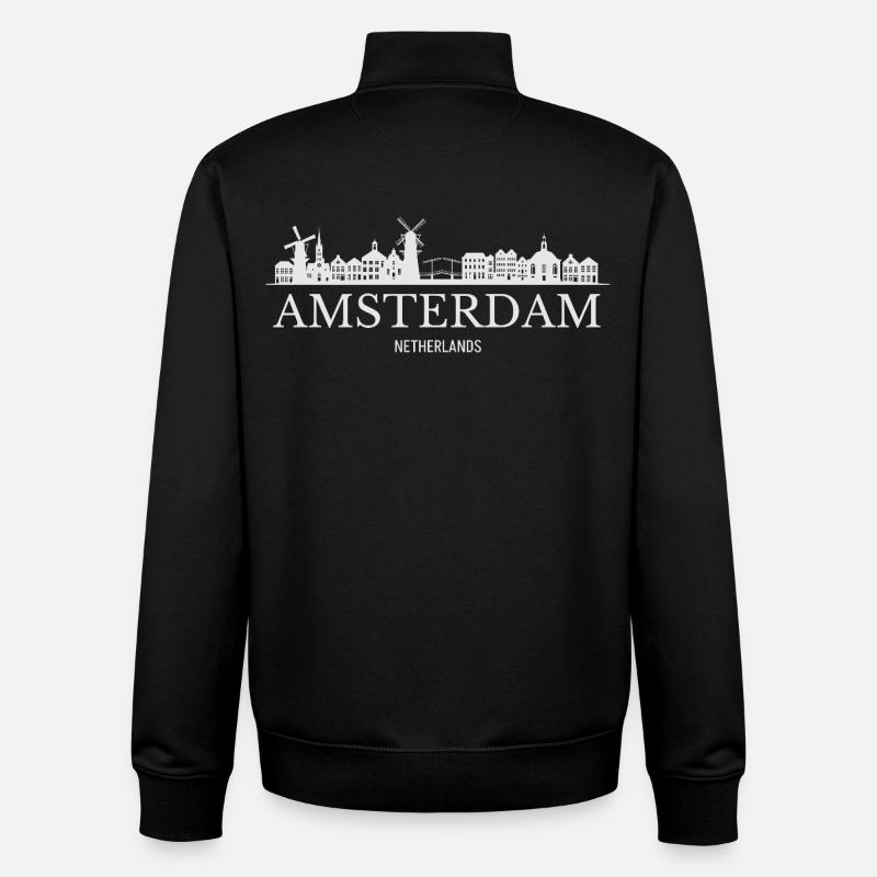 Silhouette d’Amsterdam, Amsterdam Pays-Bas - Sweat zippé unisexe en coton bio Stanley/Stella - noir