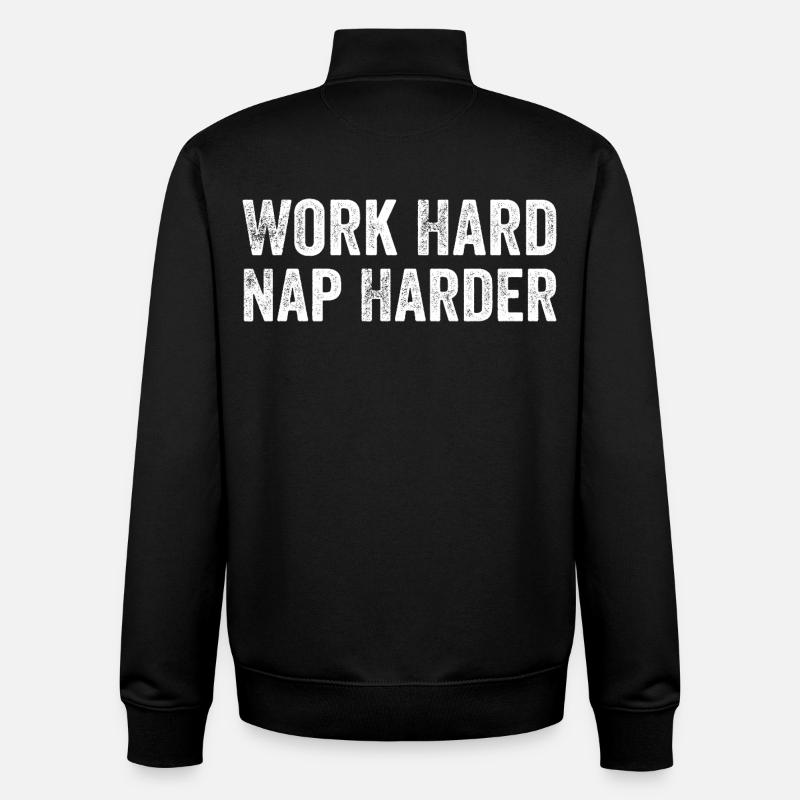 Work hard, Nap harder - Sweat zippé unisexe en coton bio Stanley/Stella - noir