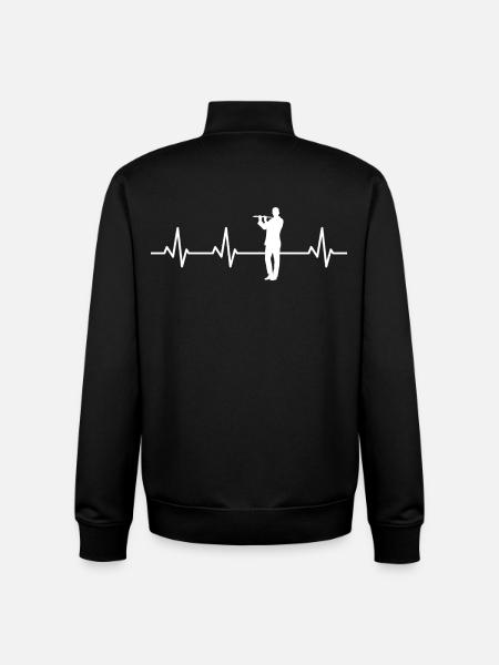 Flute player pulse line ECG - Unisex Organic Zip Sweatshirt by Stanley/Stella - black