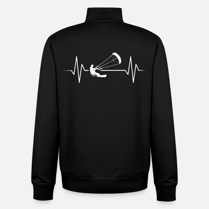 Kitesurfing Kitesurfer Kiteboard Heartbeat - Unisex Organic Zip Sweatshirt by Stanley/Stella - black