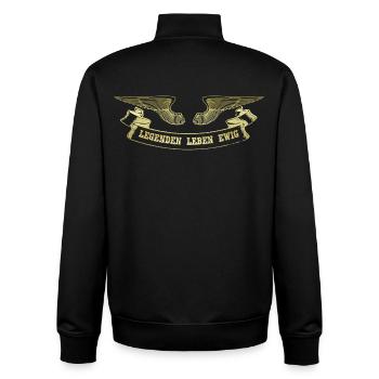 Légende avec la bannière des ailes d’ange doré - Sweat zippé unisexe en coton bio Stanley/Stella - noir - Dos - AI Model Male 185 light (185cm)